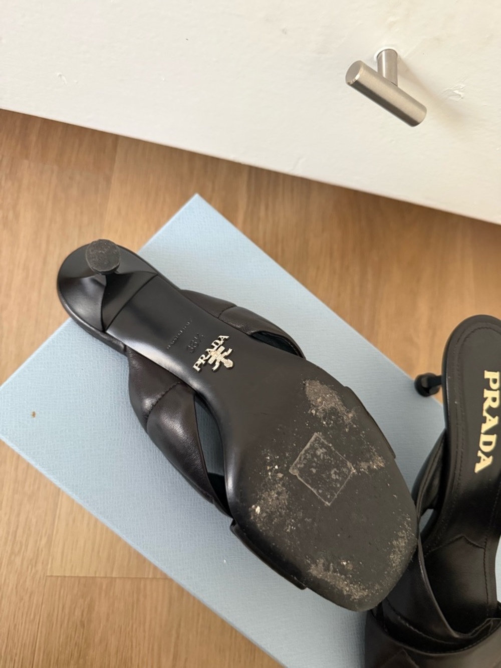 Prada 60mm crossover strap sandals - Black Quilted Leather Mule Heels - Picture 2 of 5